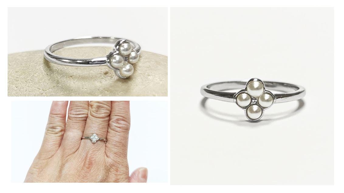 Shiny Sterling Silver Beaded Ring, Dainty Minimalist Band