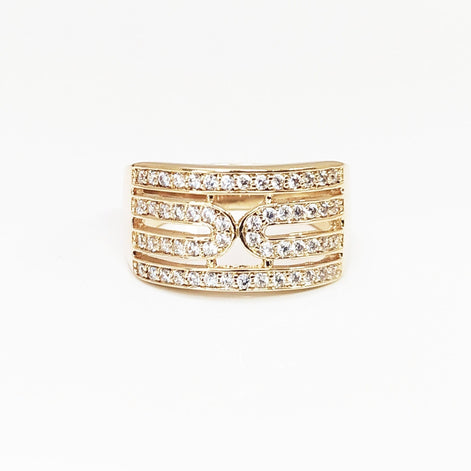 18K Gold Pavé Statement Ring by KRAMIKE • Geometric Design with Sparkling Stones • Bold and Elegant Accessory for Any Occasion • KR042