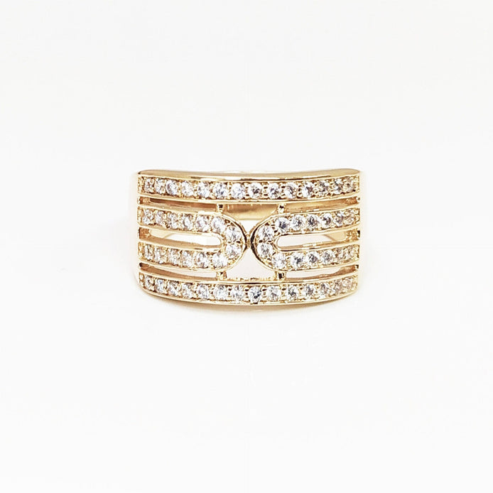18K Gold Pavé Statement Ring by KRAMIKE • Geometric Design with Sparkling Stones • Bold and Elegant Accessory for Any Occasion • KR042