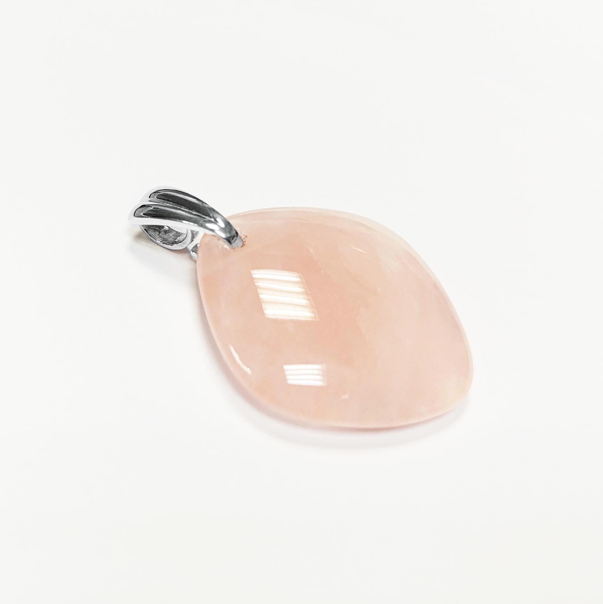 Genuine Oval Quartz PENDANT, Sterling Silver and Natural Rose Quartz Pendant, Veined Pink Stone, Gemstone Birthstone, Stunning Quartz.