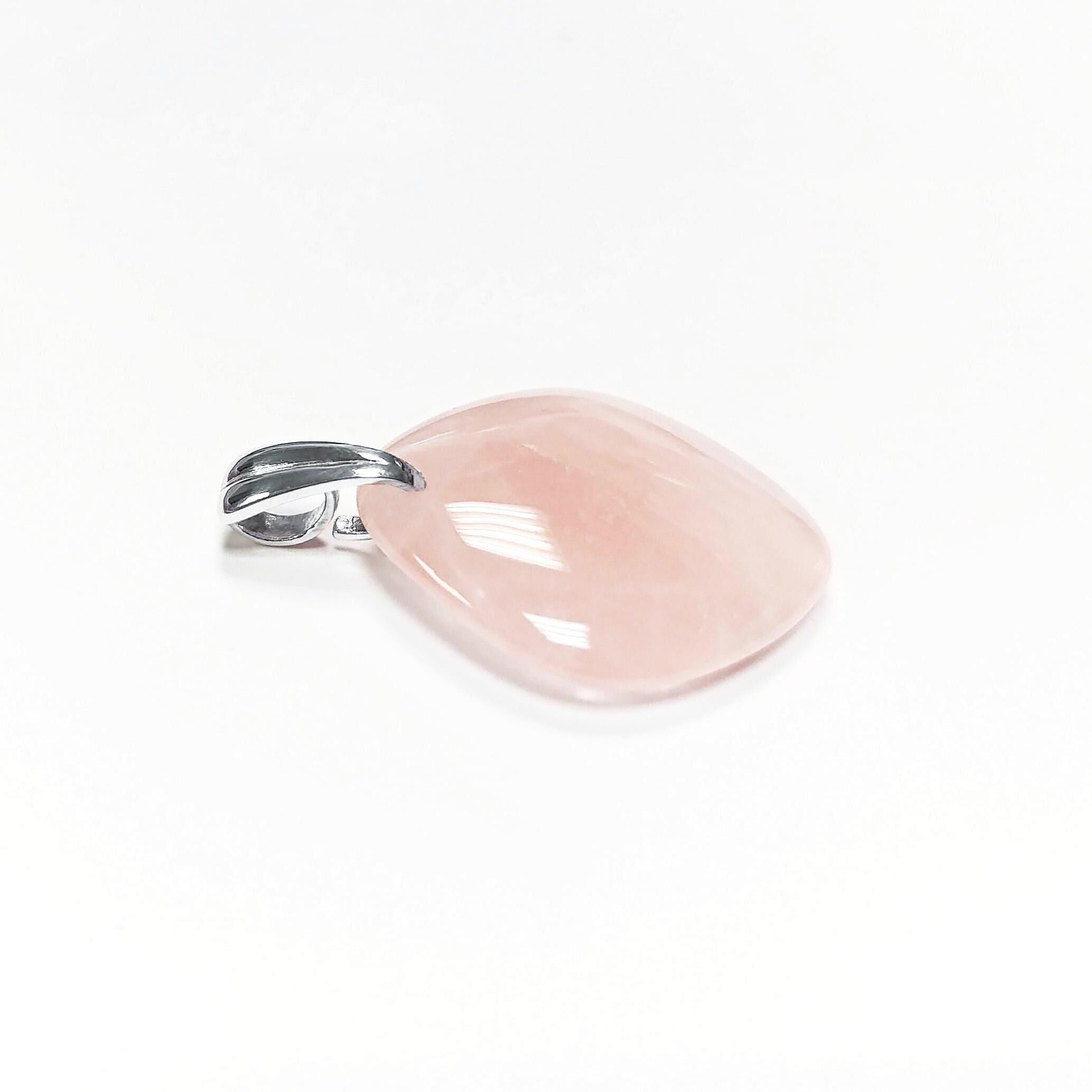 Genuine Oval Quartz PENDANT, Sterling Silver and Natural Rose Quartz Pendant, Veined Pink Stone, Gemstone Birthstone, Stunning Quartz.