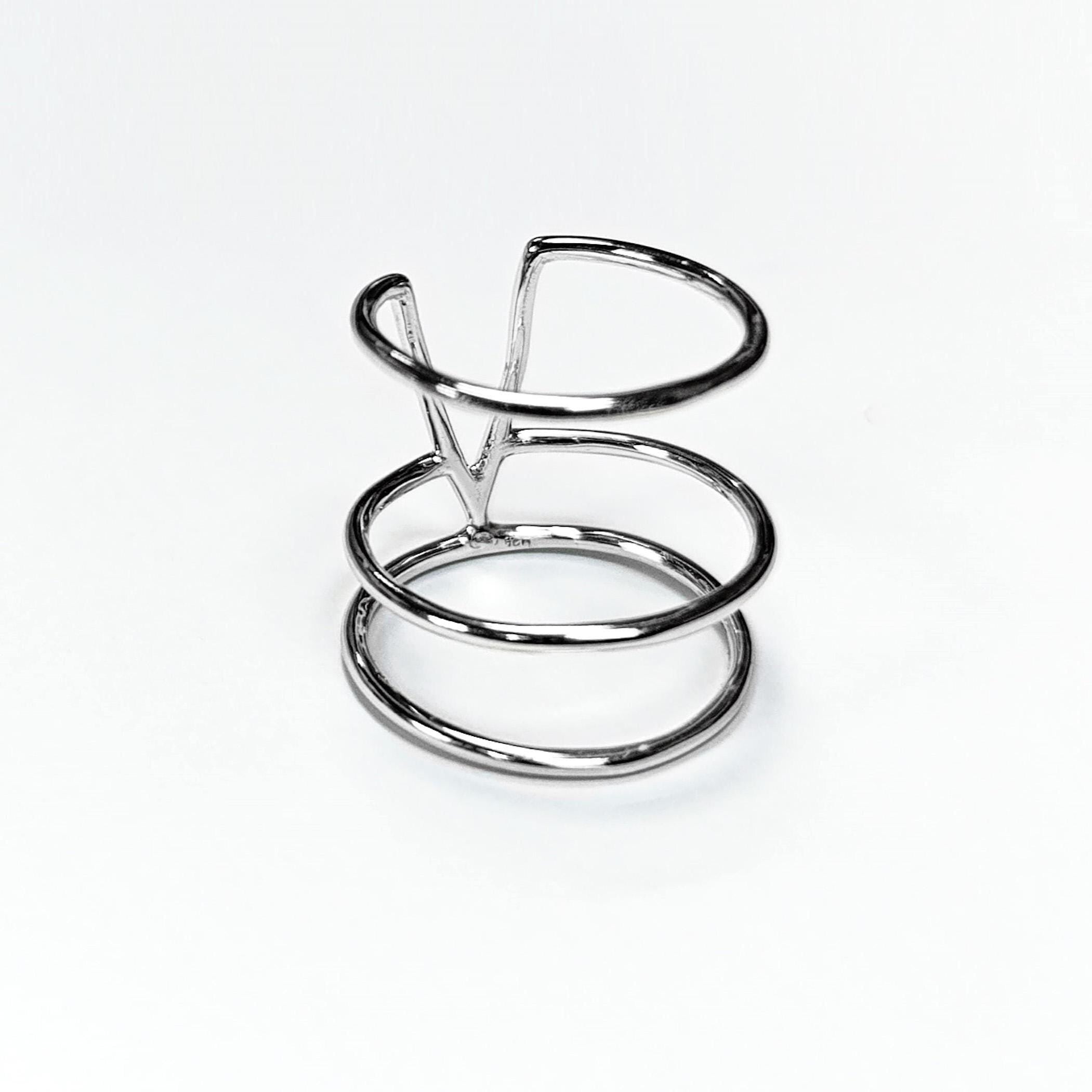 Chevron cuff ring, sterling silver, wide spike open band, modern triangle, minimalist armor ring, delta arrow point sharp, V peak ring
