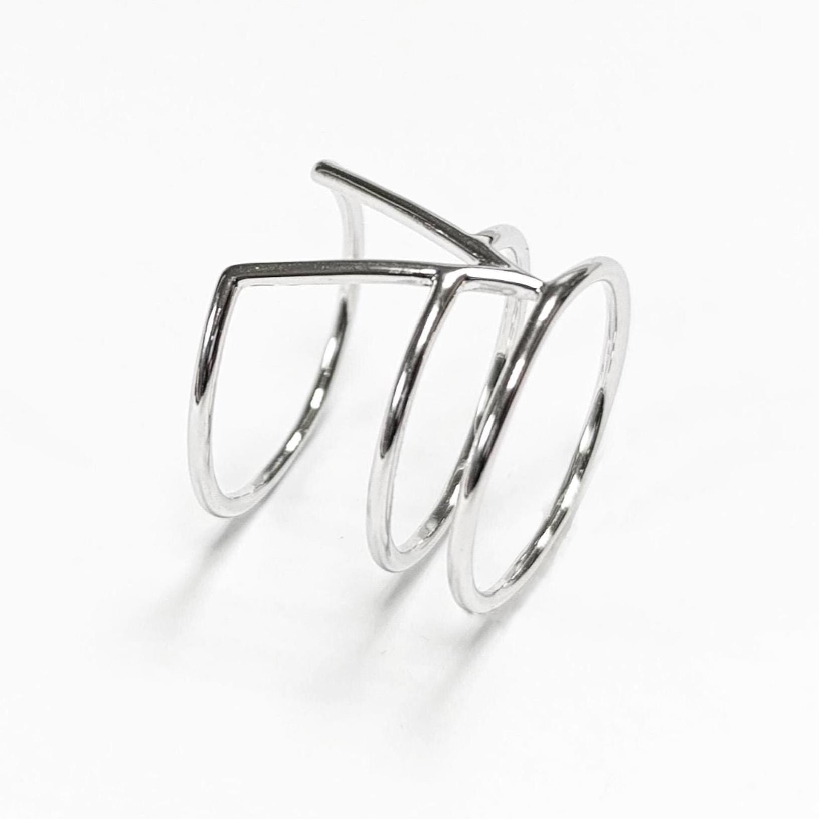 Chevron cuff ring, sterling silver, wide spike open band, modern triangle, minimalist armor ring, delta arrow point sharp, V peak ring