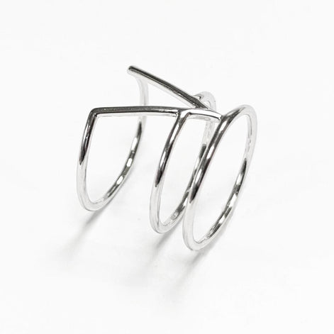 Chevron cuff ring, sterling silver, wide spike open band, modern triangle, minimalist armor ring, delta arrow point sharp, V peak ring