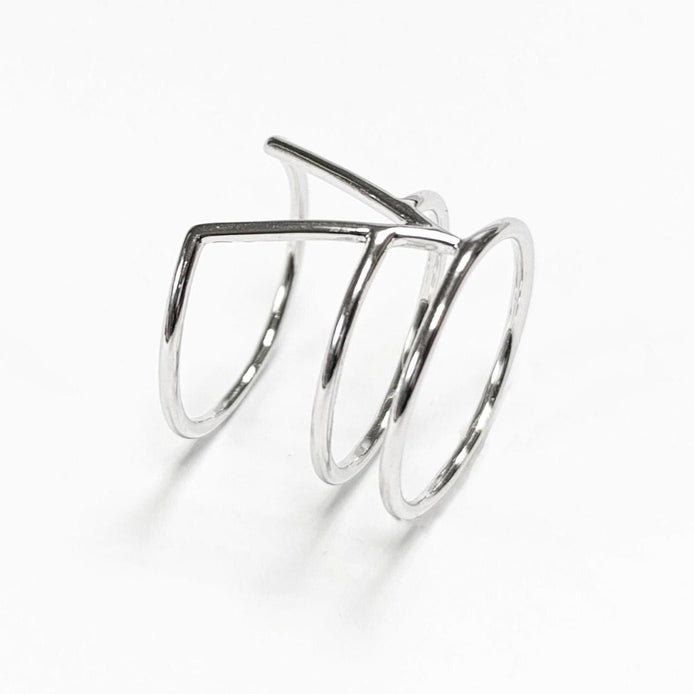 Chevron cuff ring, sterling silver, wide spike open band, modern triangle, minimalist armor ring, delta arrow point sharp, V peak ring