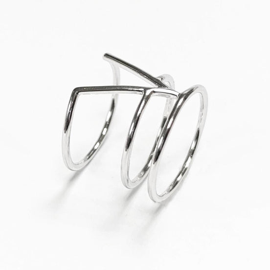 Chevron cuff ring, sterling silver, wide spike open band, modern triangle, minimalist armor ring, delta arrow point sharp, V peak ring