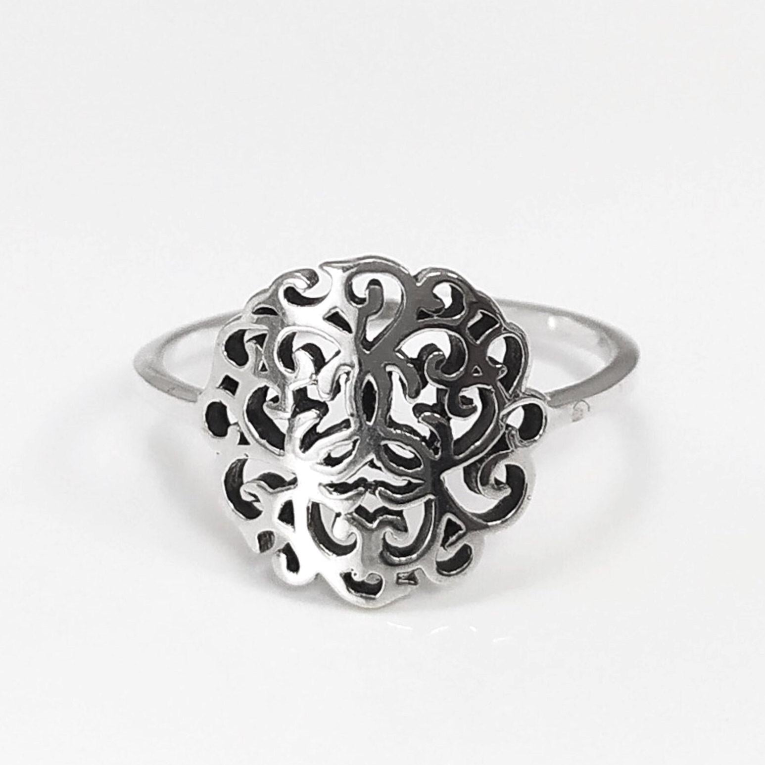Art Nouveau Filigree Ring, Sterling Silver 925, Dainty Style Ring, Small Ring, Spiritual Jewelry, Geometry Round Ring, Ring