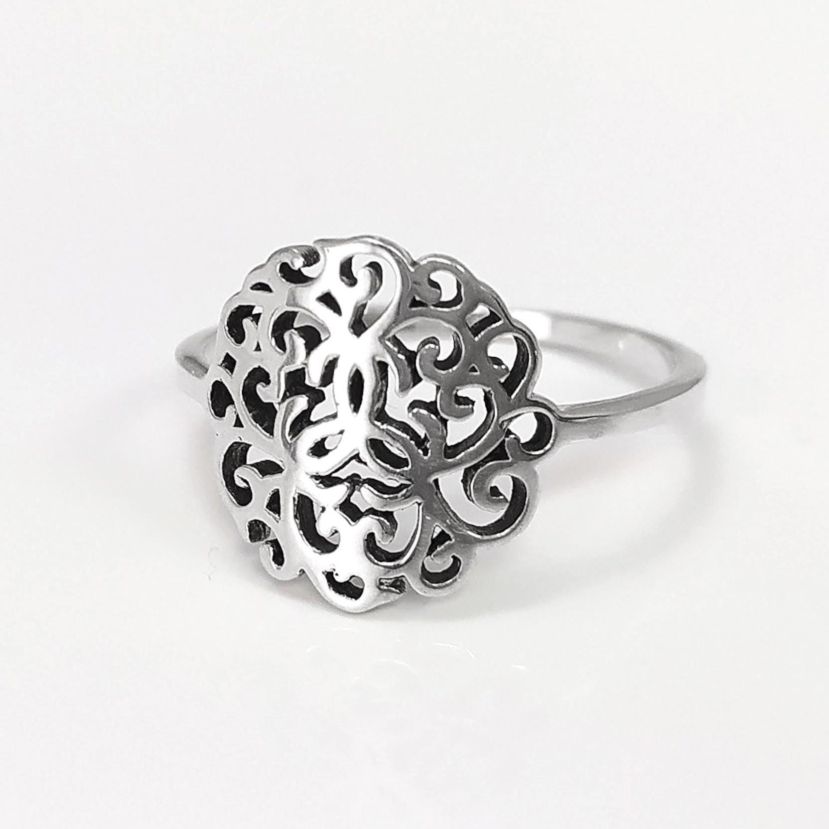 Art Nouveau Filigree Ring, Sterling Silver 925, Dainty Style Ring, Small Ring, Spiritual Jewelry, Geometry Round Ring, Ring
