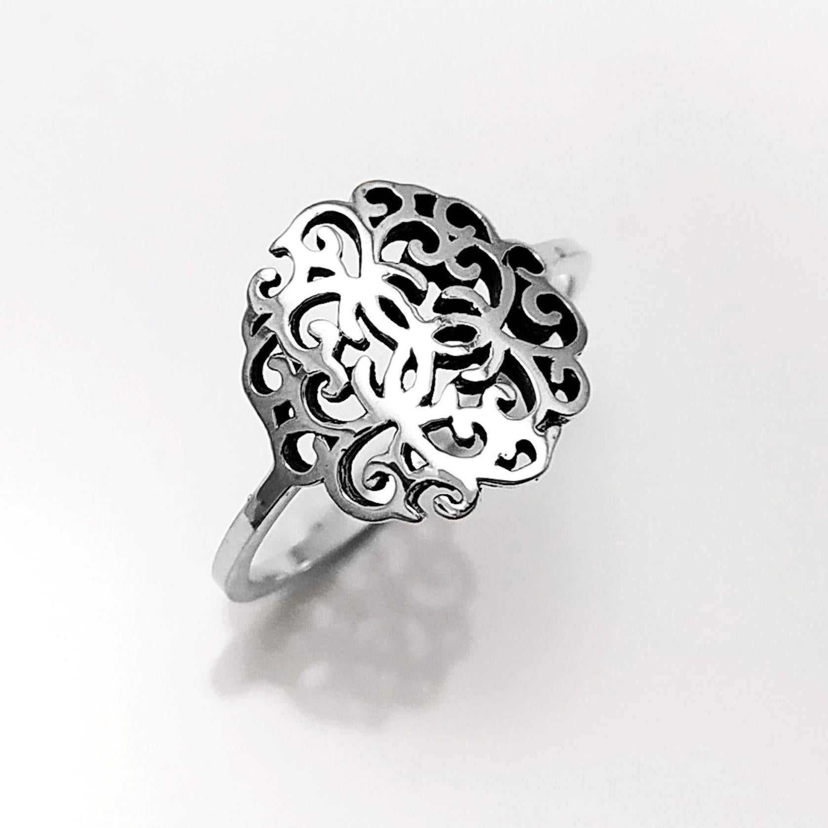 Art Nouveau Filigree Ring, Sterling Silver 925, Dainty Style Ring, Small Ring, Spiritual Jewelry, Geometry Round Ring, Ring