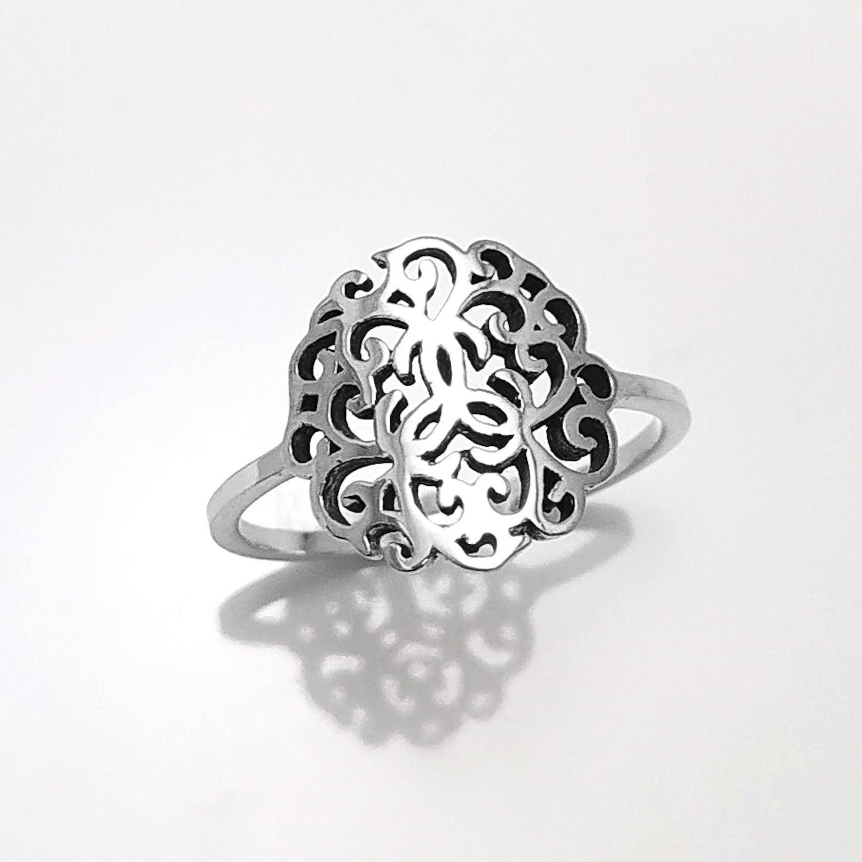 Art Nouveau Filigree Ring, Sterling Silver 925, Dainty Style Ring, Small Ring, Spiritual Jewelry, Geometry Round Ring, Ring