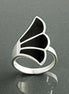Art Nouveau Sterling Silver Ring, Black Onyx Fanned Wave Band, Designer Jewelry