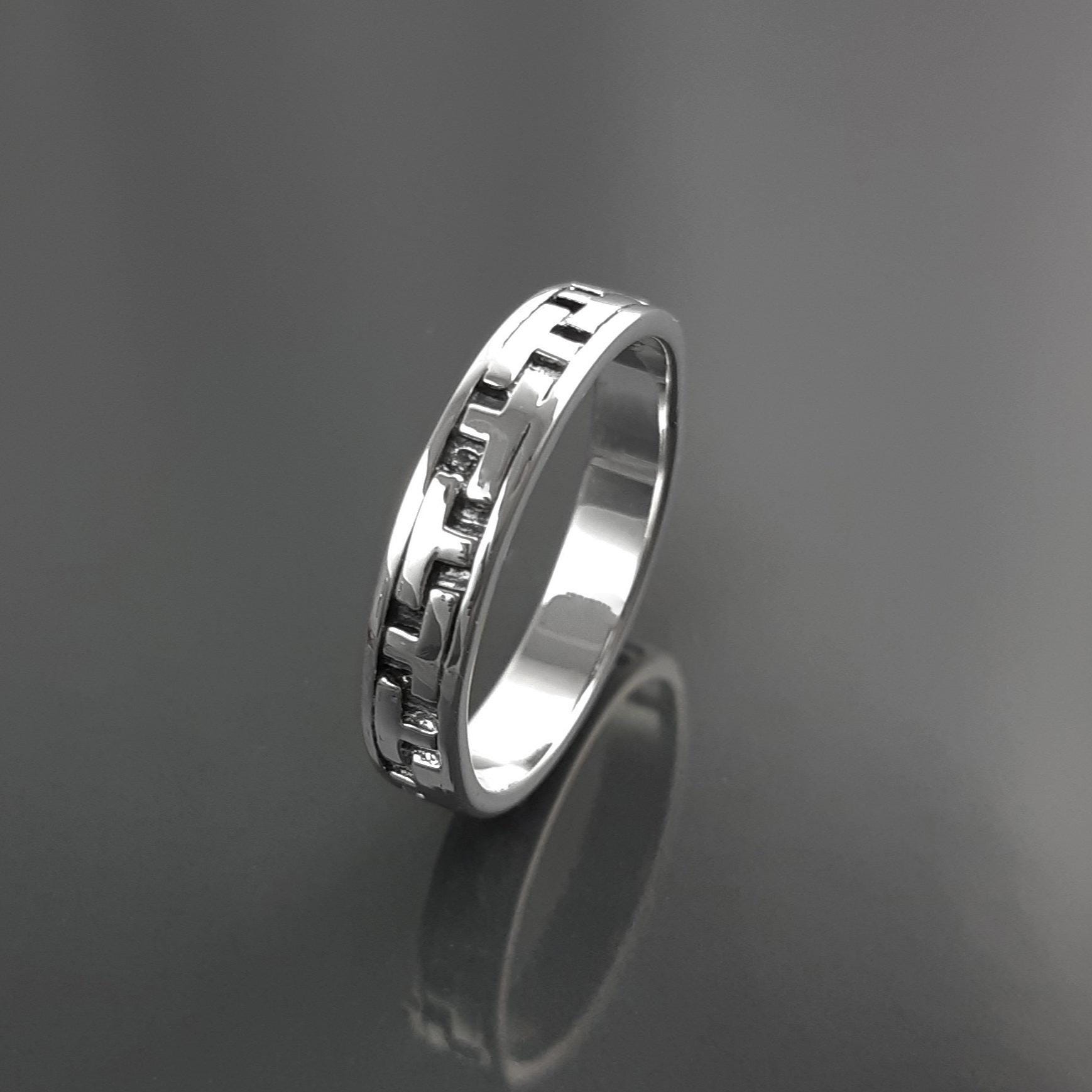 Tetris T Pattern Ring, Geometric Pattern Ring, Sterling Silver, Nested Pattern Band, Unique Stacking Ring, Original Unisex Gift