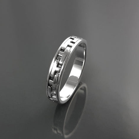 Tetris T Pattern Ring, Geometric Pattern Ring, Sterling Silver, Nested Pattern Band, Unique Stacking Ring, Original Unisex Gift