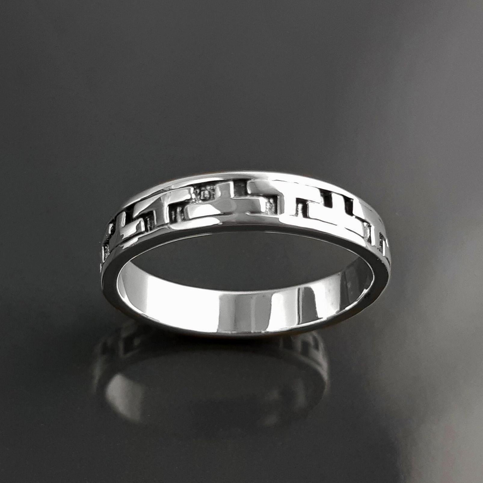 Tetris T Pattern Ring, Geometric Pattern Ring, Sterling Silver, Nested Pattern Band, Unique Stacking Ring, Original Unisex Gift