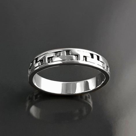 Tetris T Pattern Ring, Geometric Pattern Ring, Sterling Silver, Nested Pattern Band, Unique Stacking Ring, Original Unisex Gift