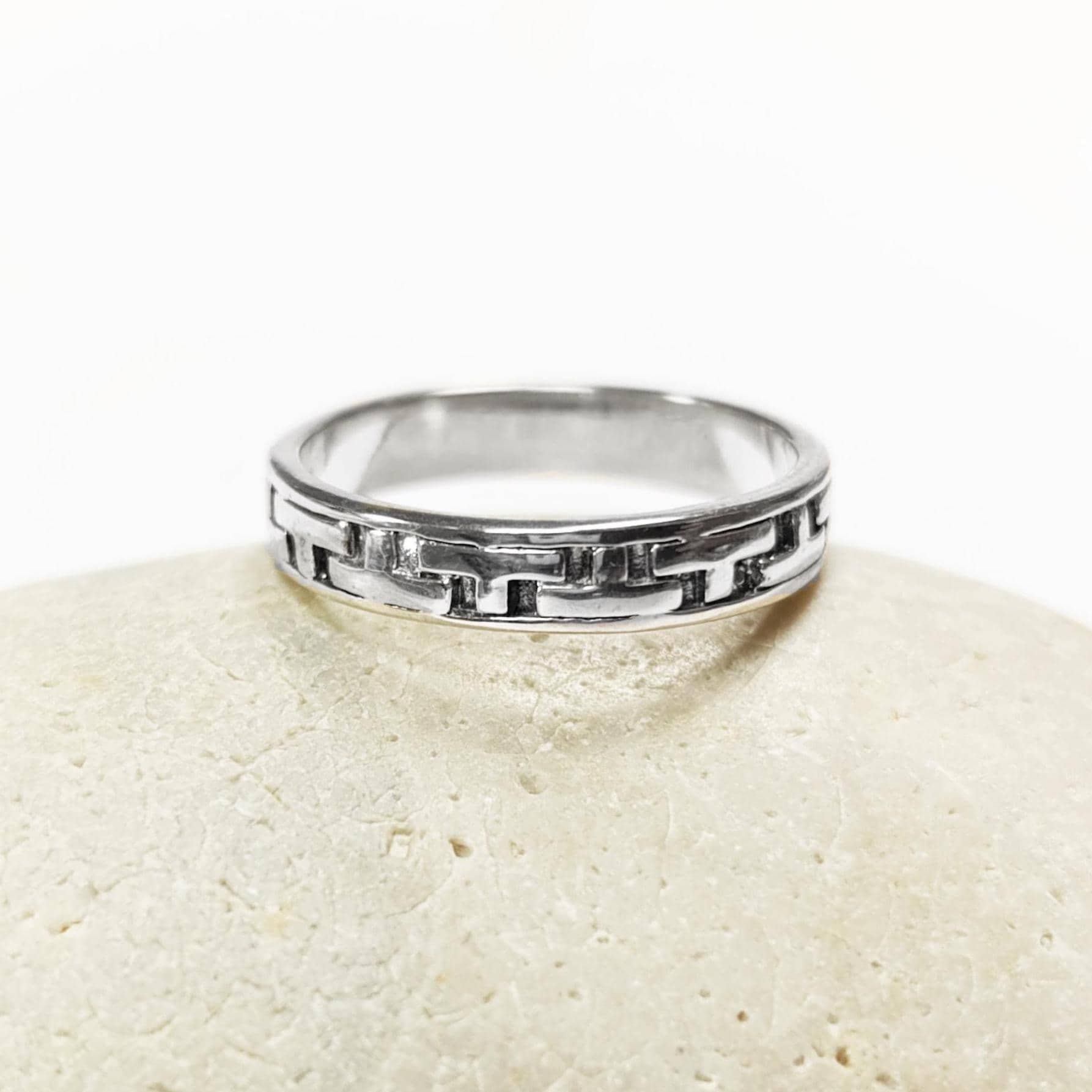 Tetris T Pattern Ring, Geometric Pattern Ring, Sterling Silver, Nested Pattern Band, Unique Stacking Ring, Original Unisex Gift
