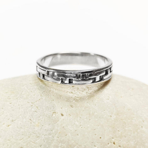 Tetris T Pattern Ring, Geometric Pattern Ring, Sterling Silver, Nested Pattern Band, Unique Stacking Ring, Original Unisex Gift