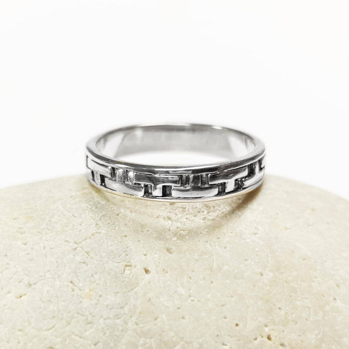 Tetris T Pattern Ring, Geometric Pattern Ring, Sterling Silver, Nested Pattern Band, Unique Stacking Ring, Original Unisex Gift
