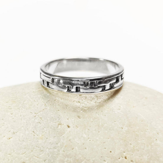 Tetris T Pattern Ring, Geometric Pattern Ring, Sterling Silver, Nested Pattern Band, Unique Stacking Ring, Original Unisex Gift