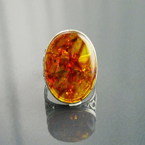 Macro of the Baltic Amber stone showing natural inclusions