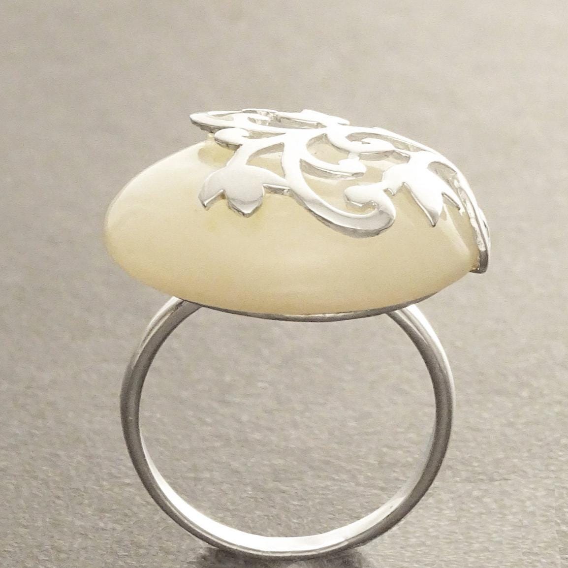 Floral Vine Ring by KRAMIKE • Sterling Silver & Mother of Pearl Stone • Nature-Inspired Design • Unique Look • Elegant Gift for Her • KR131