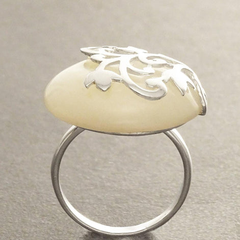 Floral Vine Ring by KRAMIKE • Sterling Silver & Mother of Pearl Stone • Nature-Inspired Design • Unique Look • Elegant Gift for Her • KR131