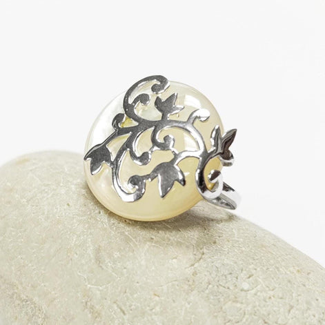 Floral Vine Ring by KRAMIKE • Sterling Silver & Mother of Pearl Stone • Nature-Inspired Design • Unique Look • Elegant Gift for Her • KR131