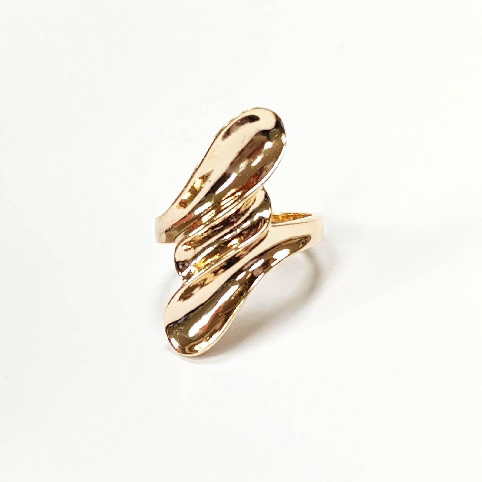 Long 18k Gold Plated Ring, Unique Minimalist Design