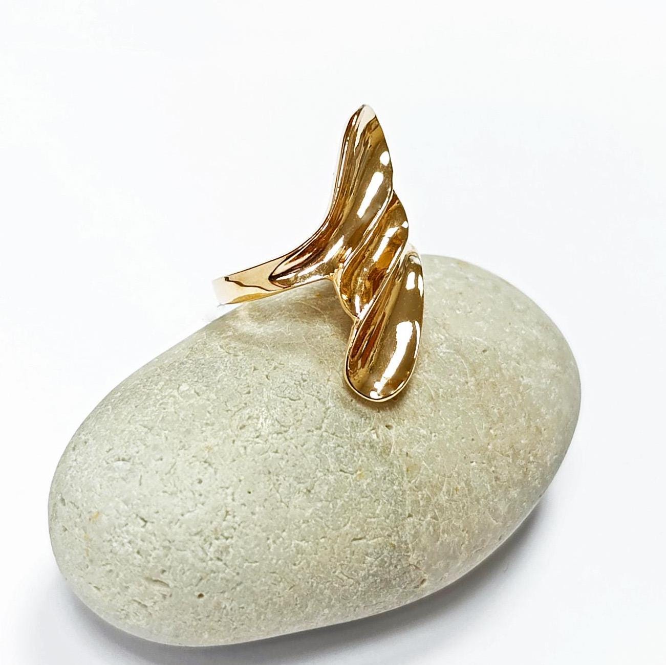 Long 18k Gold Plated Ring, Unique Minimalist Design