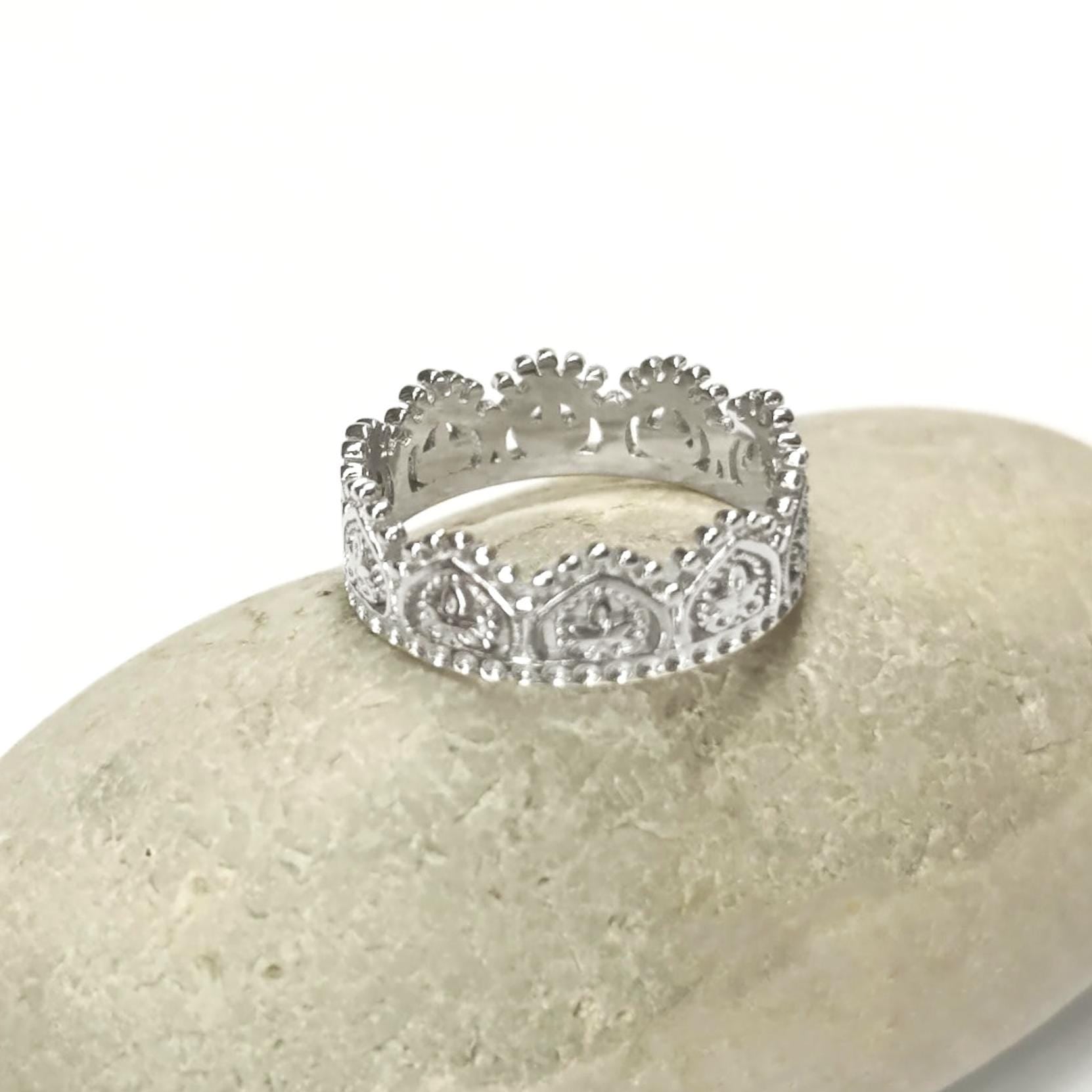 Sterling Silver Crown Ring, Handmade Diadem Band