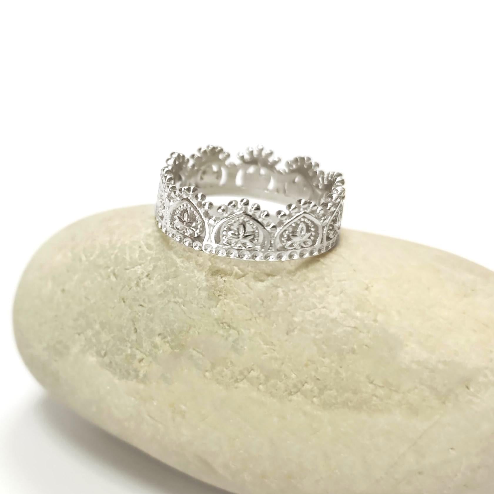 Sterling Silver Crown Ring, Handmade Diadem Band