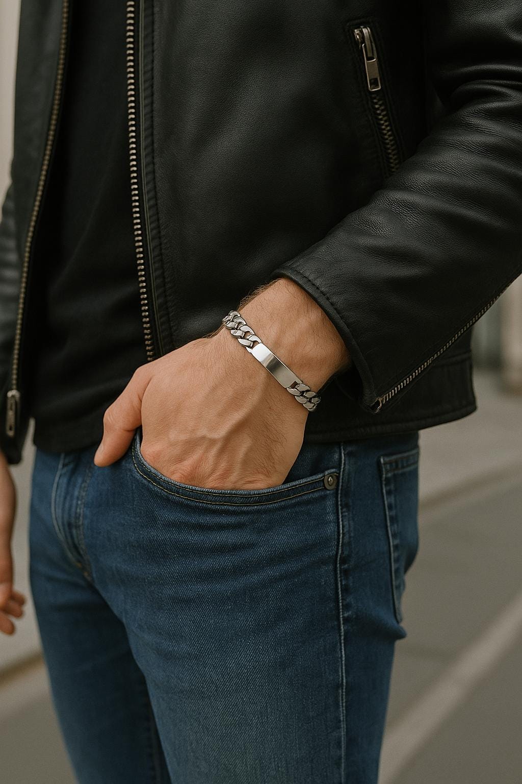 Sterling Silver Figaro ID Bracelet • Personalized Engraved Name Plate