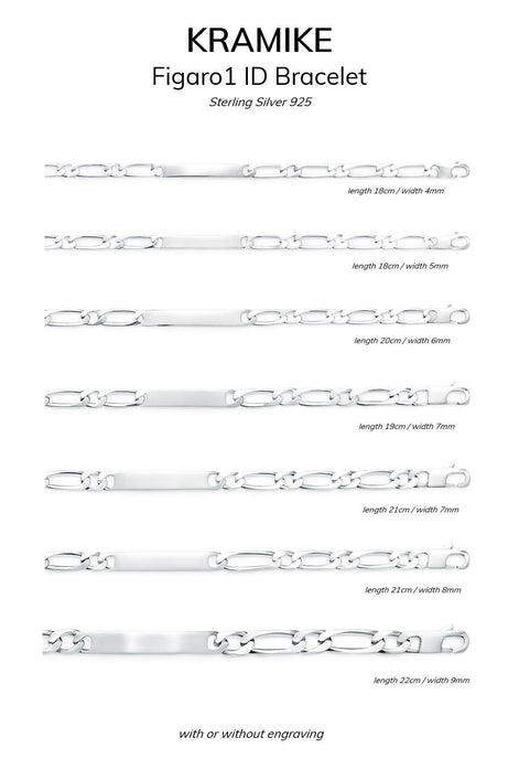 Sterling Silver Figaro ID Bracelet • Personalized Name Plate