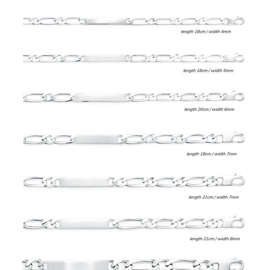 Sterling Silver Figaro ID Bracelet • Personalized Name Plate