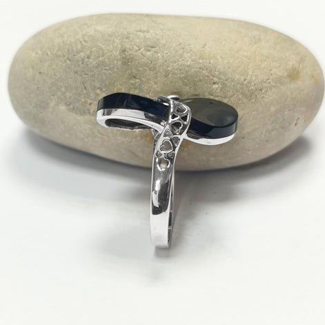 Black Onyx Filigree Ring, Twisted Stone, Sterling Silver