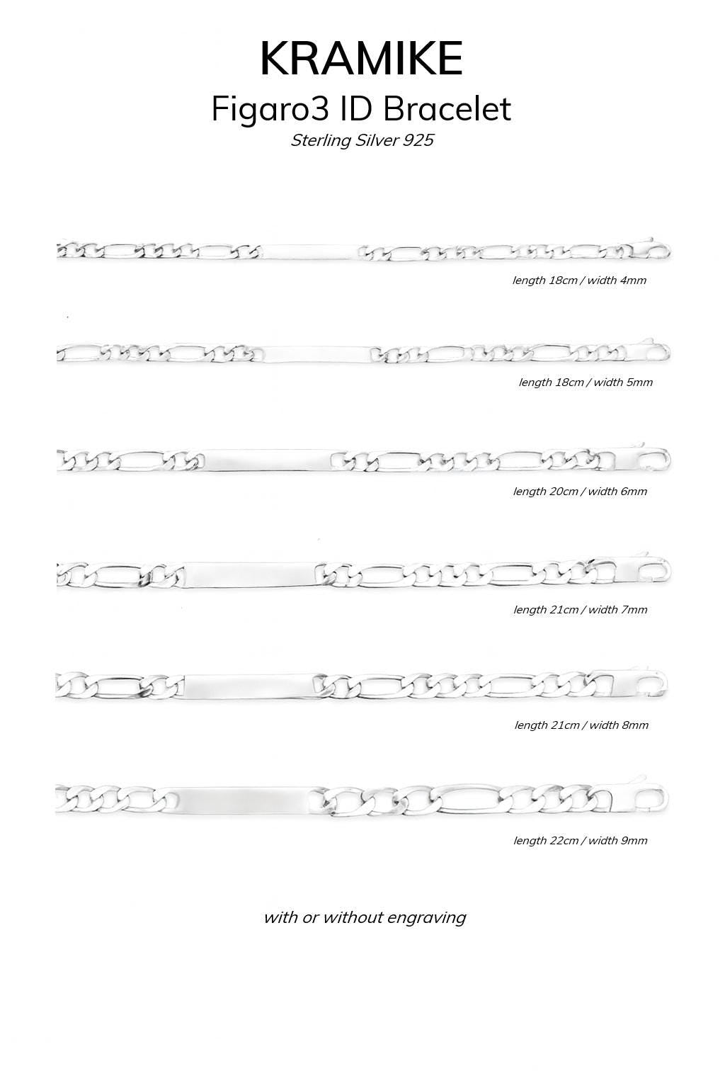 Sterling Silver Figaro ID Bracelet • Engravable Name Bar, Handmade