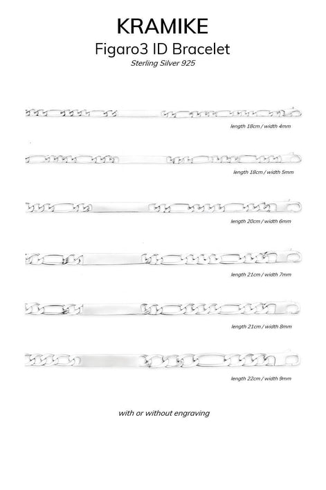 Sterling Silver Figaro ID Bracelet • Engravable Name Bar, Handmade