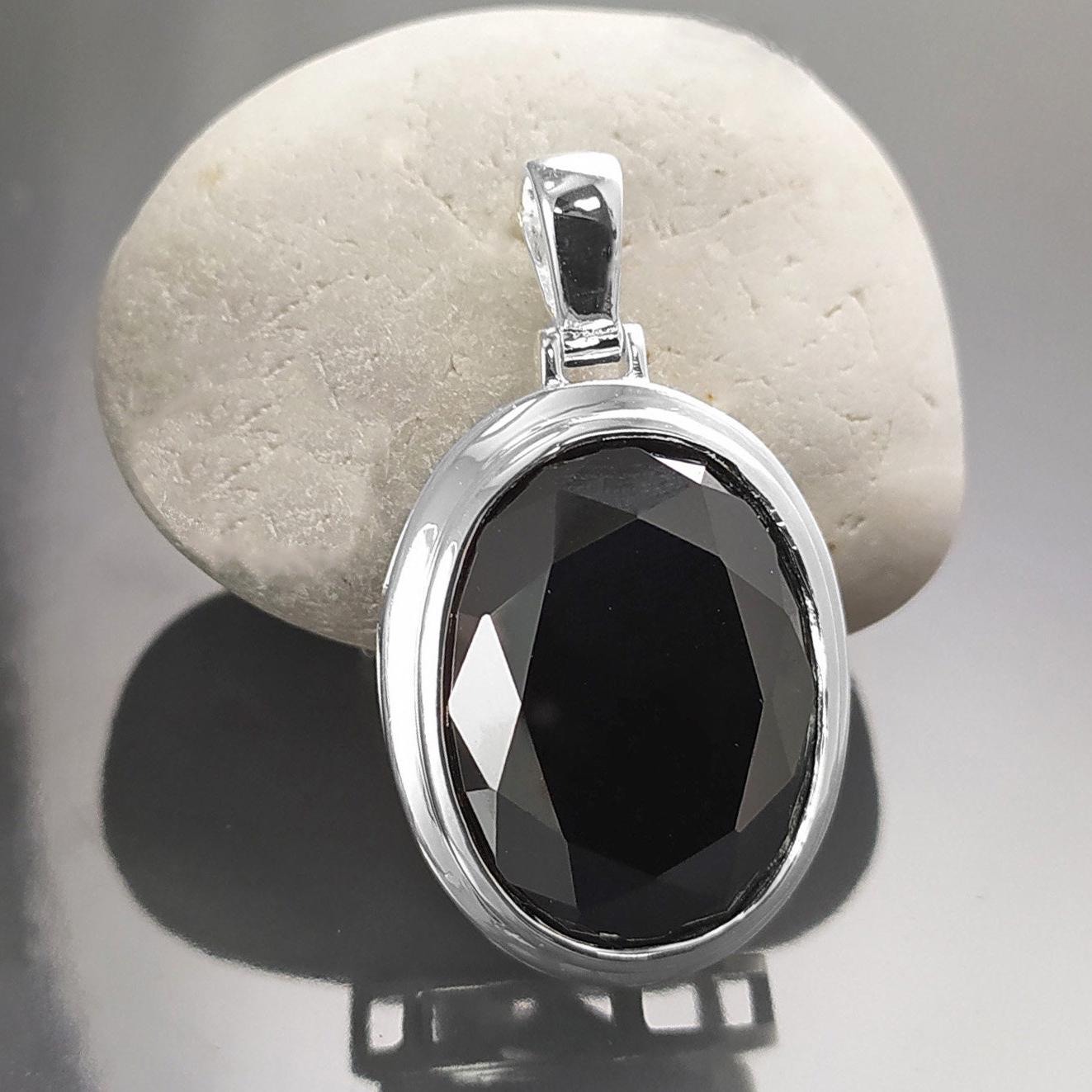 Modern Oval Pendant - Sterling Silver 925 - Oval shape - Black Color Cubic Zirconia - Oval Cz Pendant - Diamond Look Pendant - Mod Elegant
