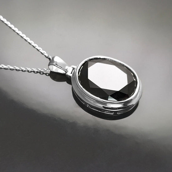 Modern Oval Pendant - Sterling Silver 925 - Oval shape - Black Color Cubic Zirconia - Oval Cz Pendant - Diamond Look Pendant - Mod Elegant