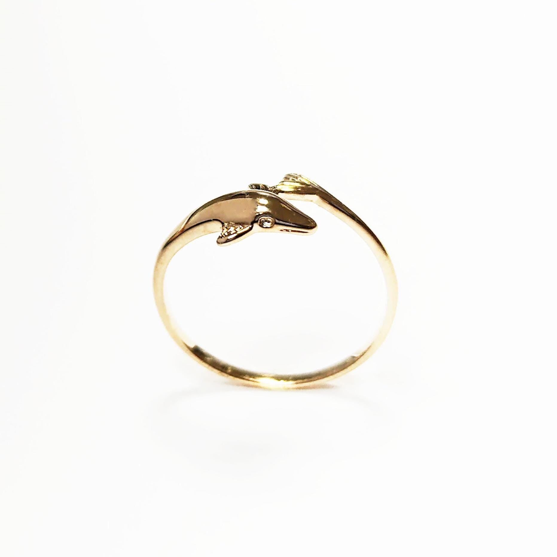Dolphin Gold Ring • 18K Gold Plated • Ocean Marine Wildlife Fish Theme Band Ring • Sea Beach Lover Jewelry • Girls Unique Nautical Gift