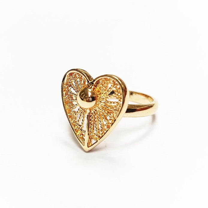 Handmade 18K Gold Plated Heart Ring • Elegant Filigree Lace