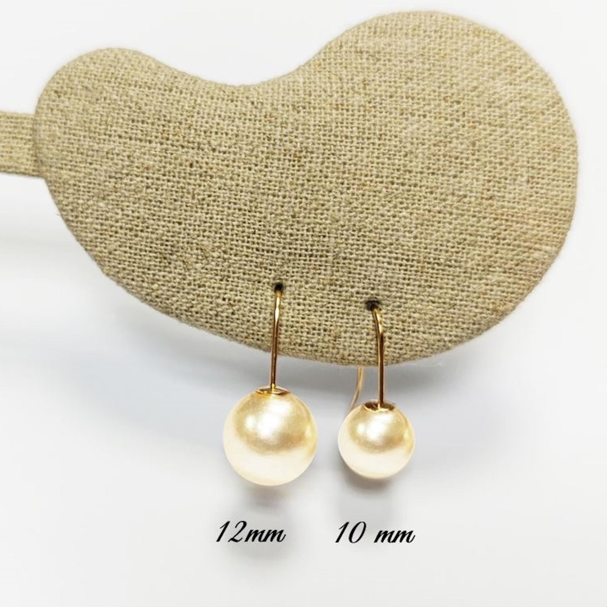 Pearl Hook Earrings • Gold Plated 18K Drop Hooks • 10 or 12mm Creamy White Shell Pearls • Chic Timeless jewelry for Wedding or Everyday Wear