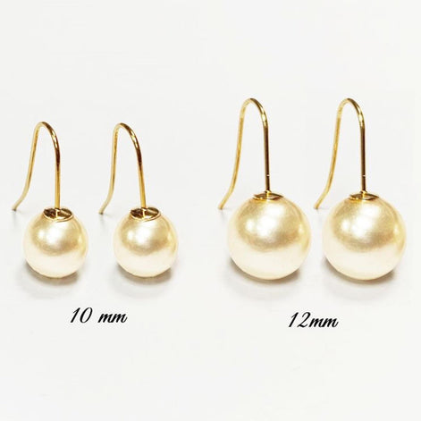 Pearl Hook Earrings • Gold Plated 18K Drop Hooks • 10 or 12mm Creamy White Shell Pearls • Chic Timeless jewelry for Wedding or Everyday Wear