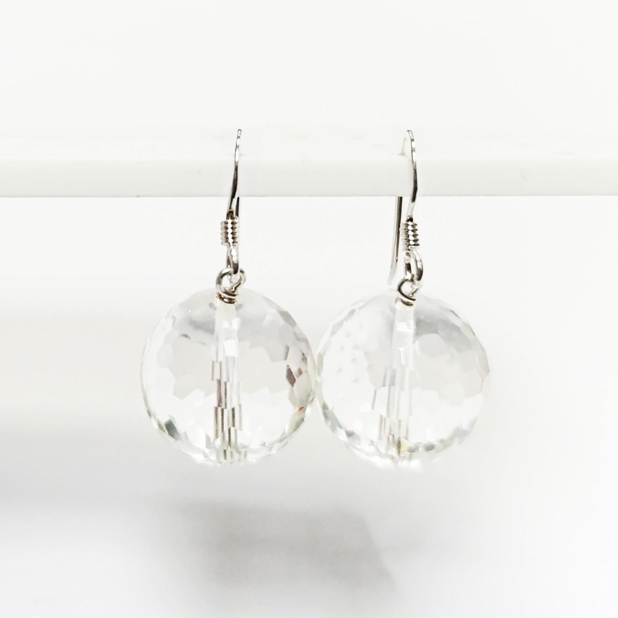 Crystal Balls Drop Earrings • Sterling Silver 925 Hook and Dangle Faceted Ball Beads • Minimalist Everyday Jewelry for Women • Elegant Gift