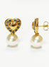 Gold Heart Pearl Drop Earrings by KRAMIKE • 18K Gold-Plated & Blue Sapphire Color Stones • Everyday Timeless Jewelry • Gift for Her • KR044
