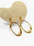 Gold Oval Pearl Drop Earrings• Statement 18K Gold-Plated Modern Jewelry • Floating Shell Pearl Dangle Beveled Hoops • Elegant Gift for Her