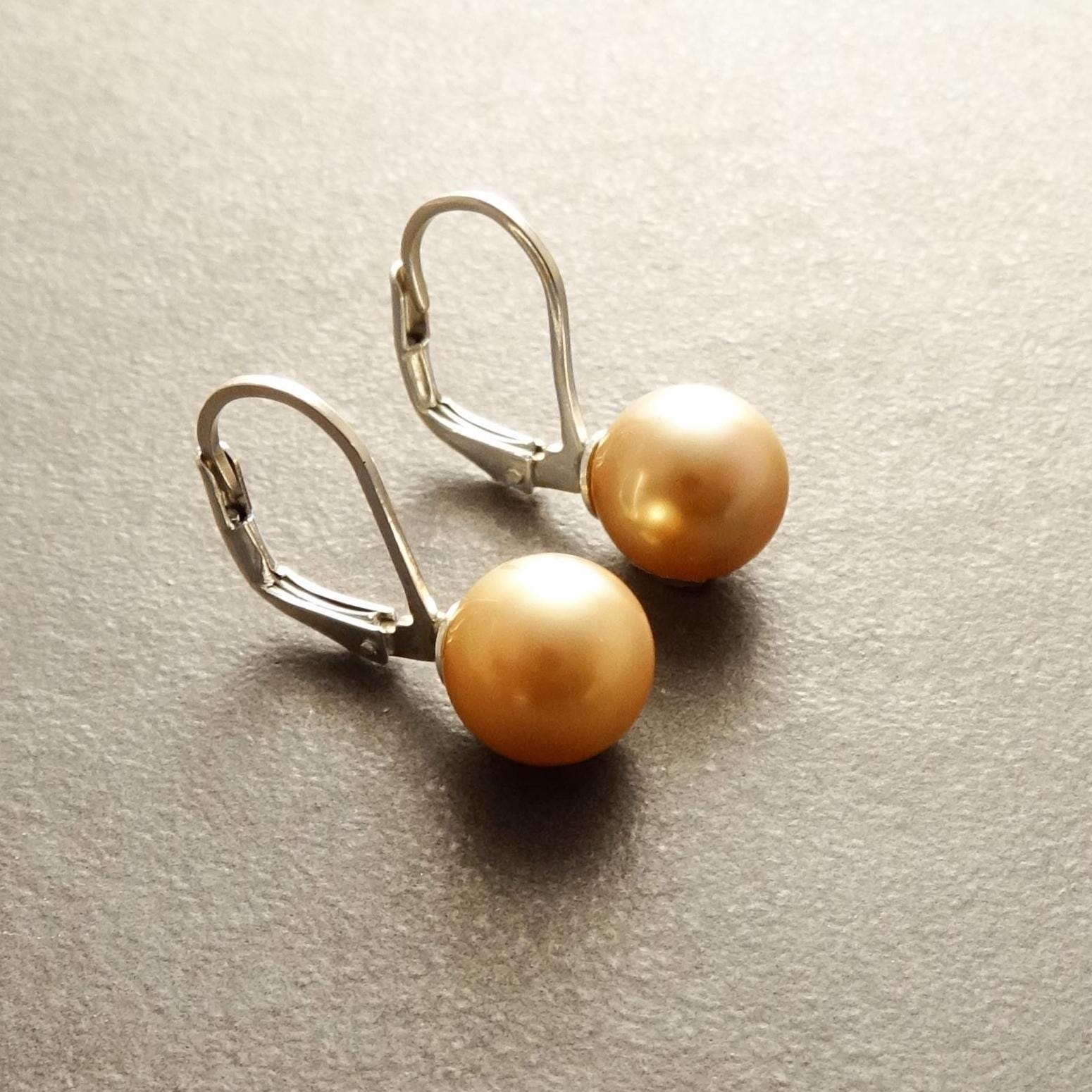 Classic Gold Pearl Drop Earrings by KRAMIKE • Timeless Sterling Silver Leverback 6 to 14mm Pearls • Ideal for Wedding or Everyday Wear
