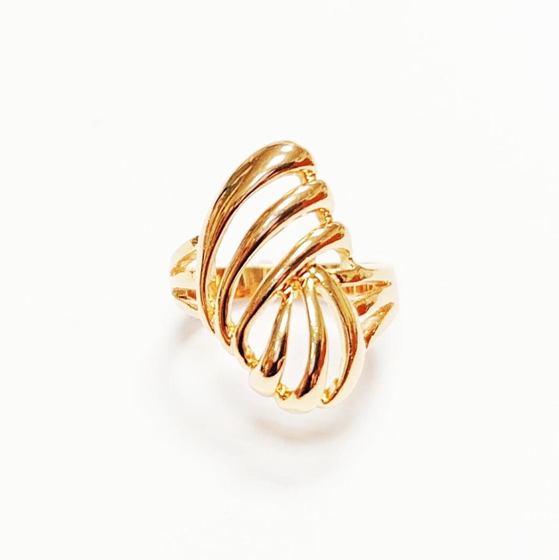 18K Gold Plated Filigree Ring • Art Deco Openwork Band