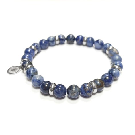 Ocean Blue Jasper Beaded Bracelet • Stainless Steel Spacers
