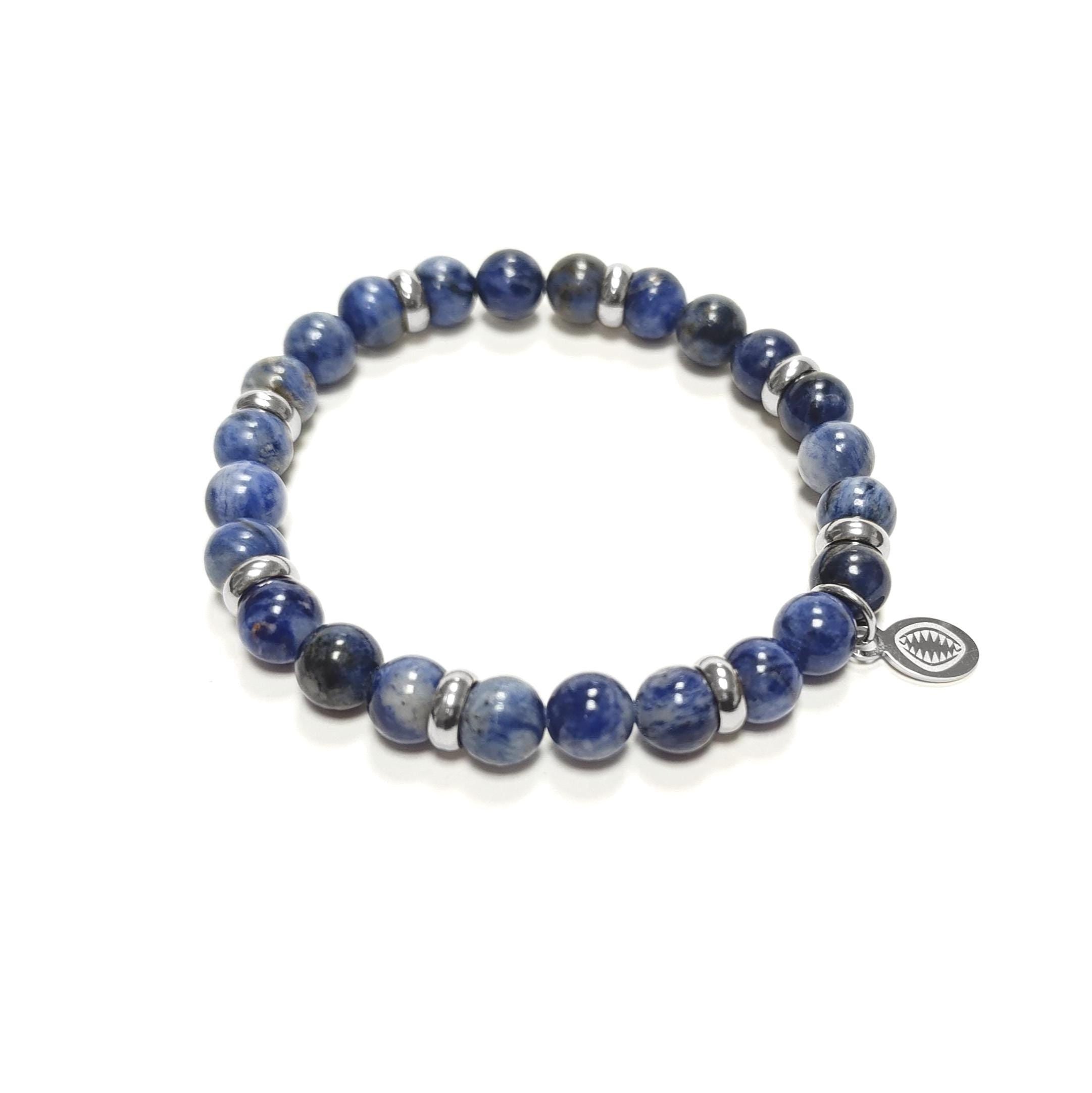 Ocean Blue Jasper Beaded Bracelet • Stainless Steel Spacers